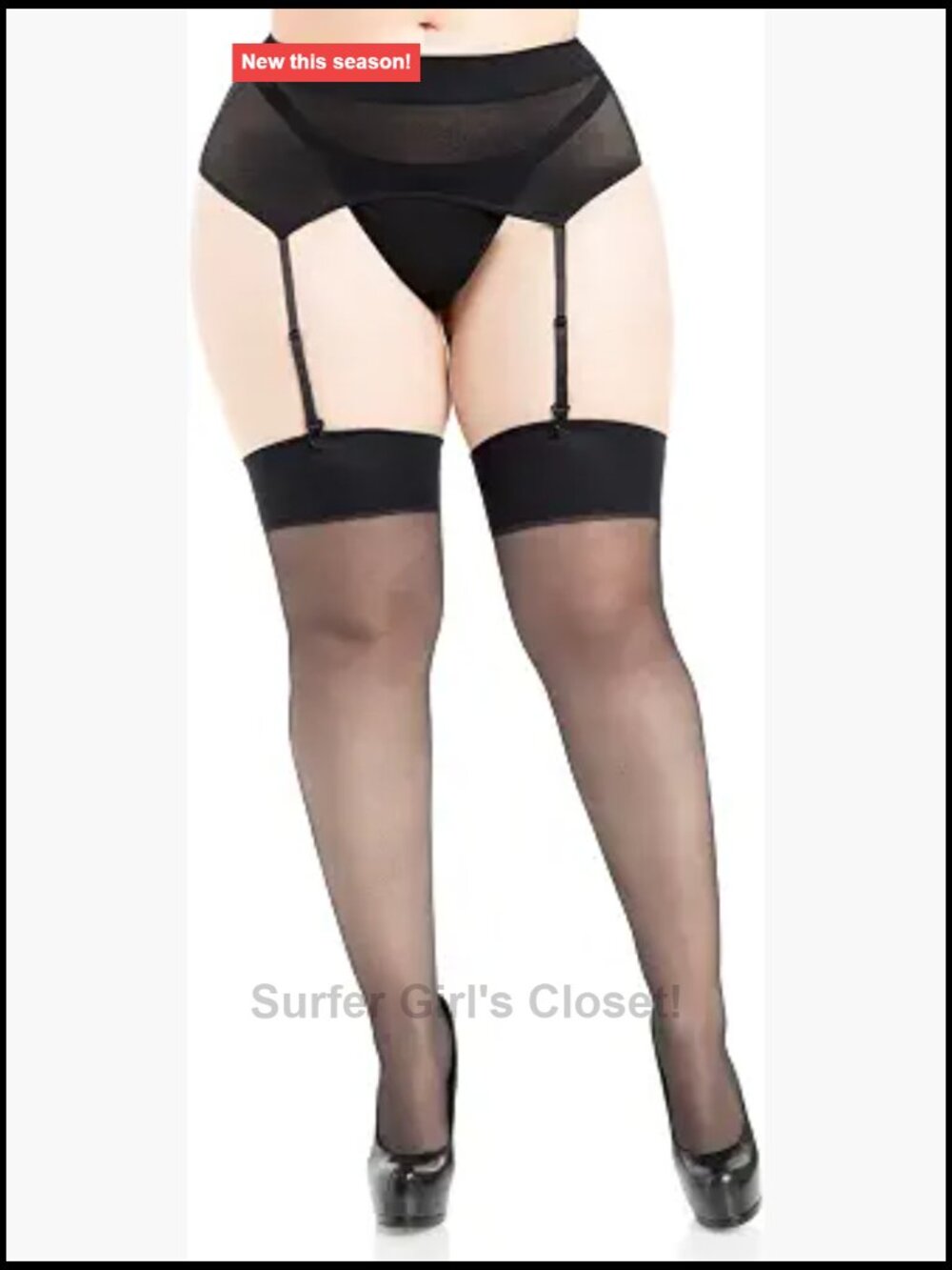 Sheer Thigh High Stockings with Attached Garter Belt Set